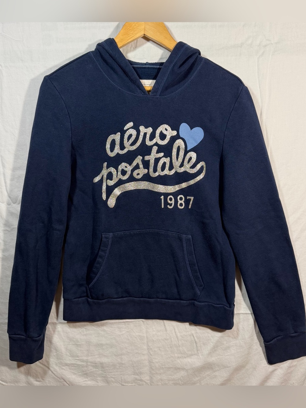 Aeropostale Navy Pullover Hoodie with Glitter Logo Girls size Large